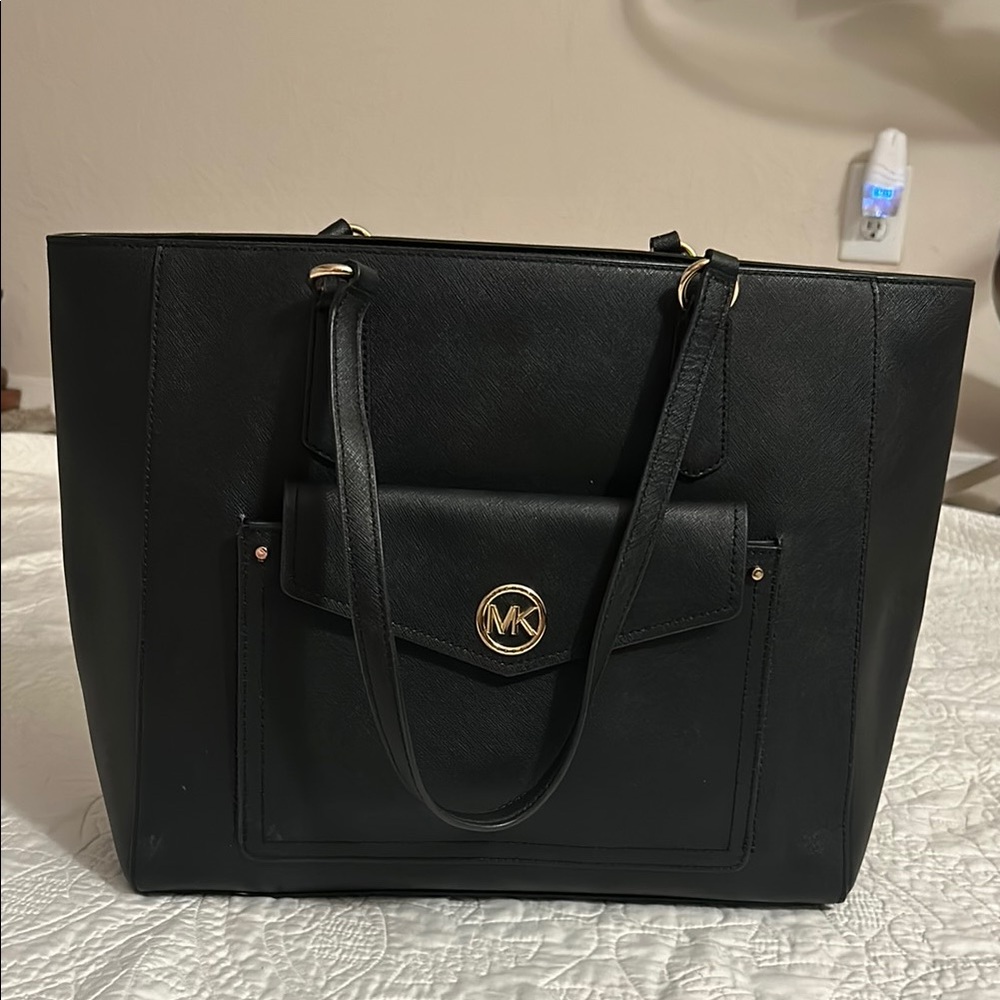 Michael Kors Black Structured Tote with Gold Hardware - Picture 2 of 7